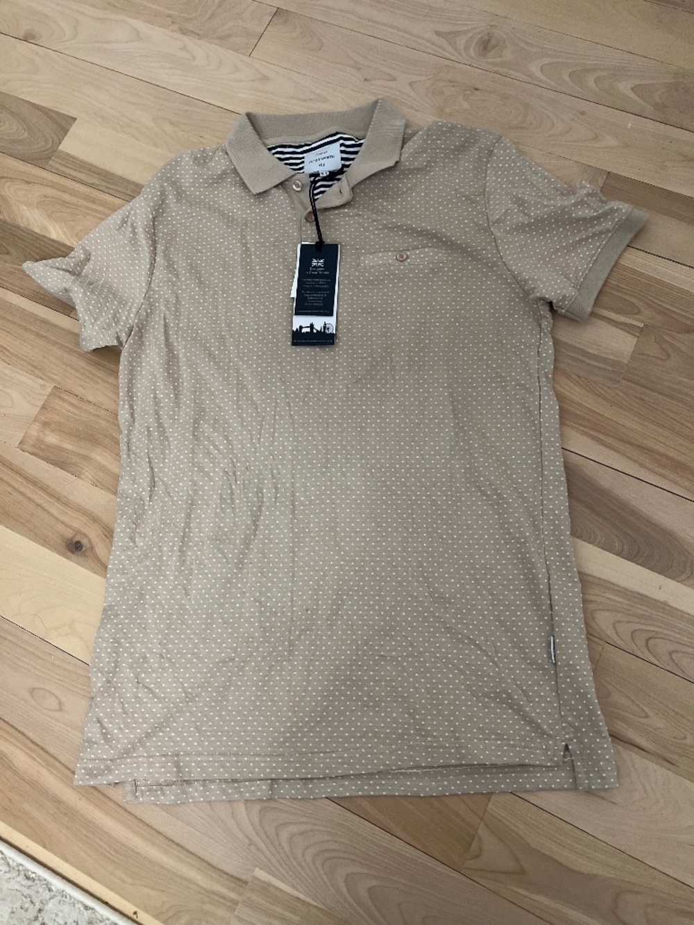 Men's Beige Polka Dot Polo Shirt - Casual Short Sleeve
